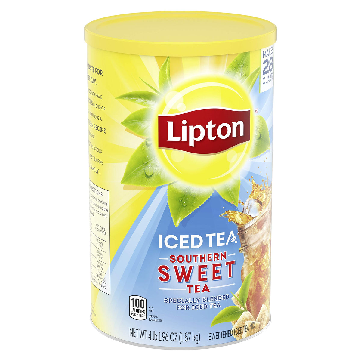 Lipton Southern Sweet Tea Mix glass with iced tea and lemon, ideal for porch gatherings.