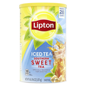 Lipton Southern Sweet Tea Mix scoop dispensing powder for fast refreshment.
