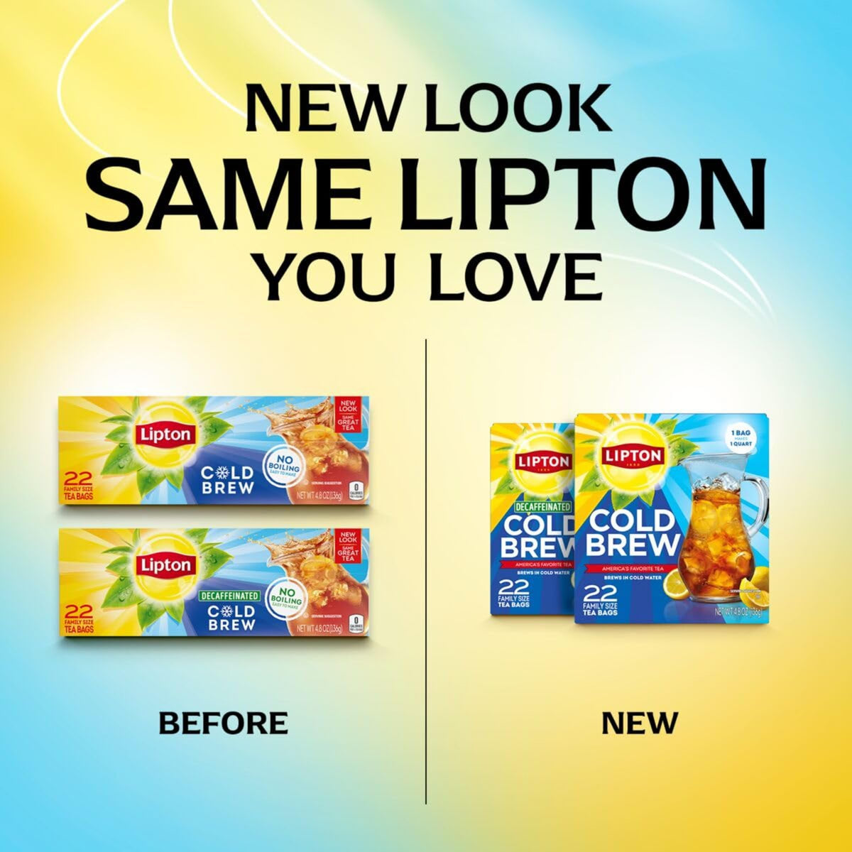 Lipton two-box packaging highlights 44 bags for large pitcher brews.