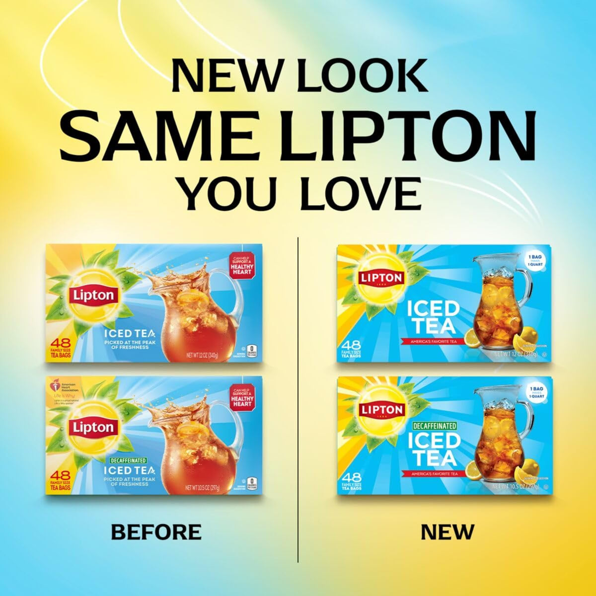 Lipton 3-pack unsweetened iced tea bags packaging.