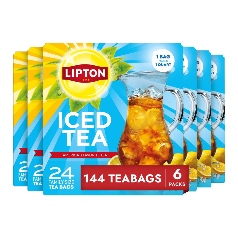 Lipton unsweetened iced tea bags ready to brew a crisp, zero-calorie pitcher.
