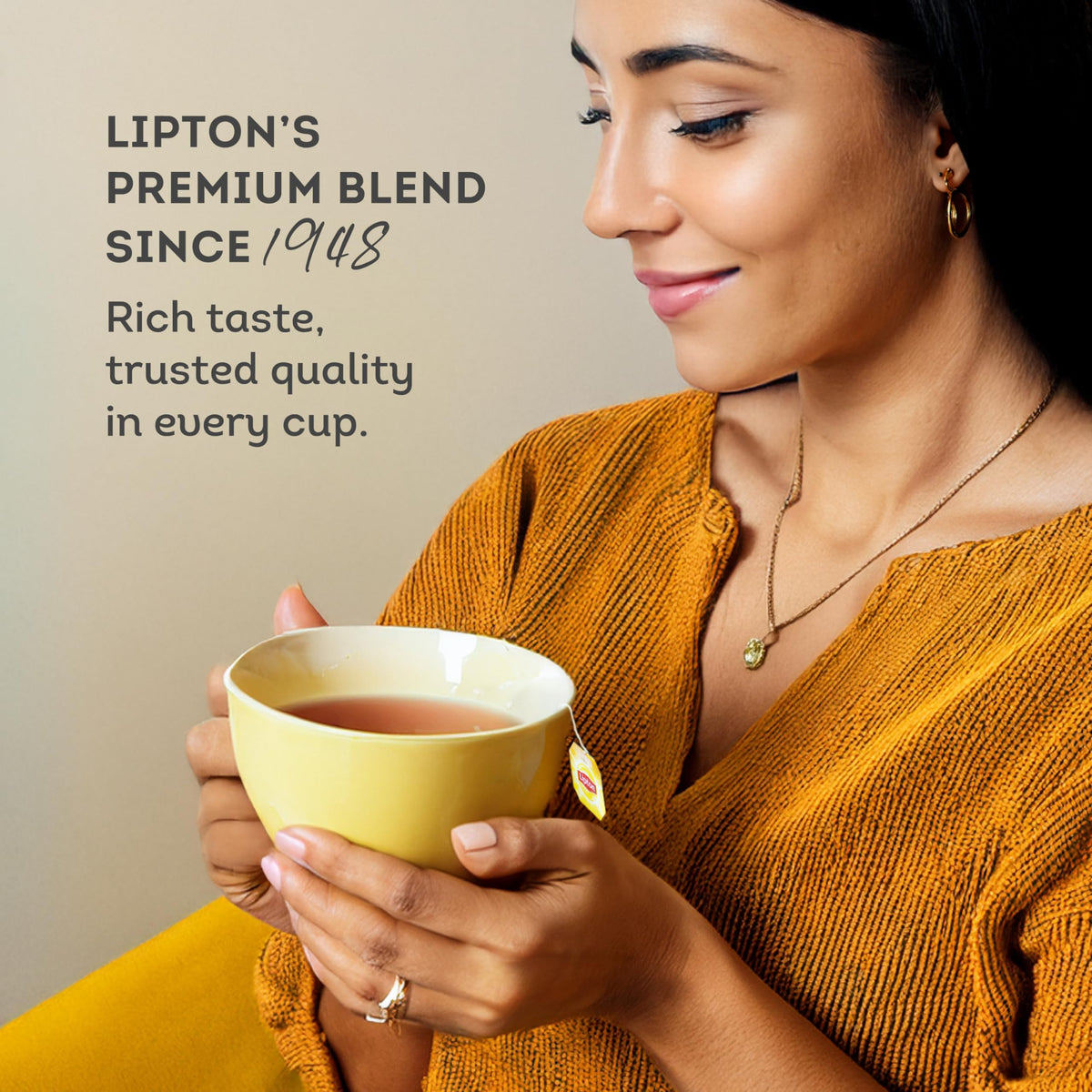 Lipton Yellow Label 200g pack shown for quick, everyday brews.