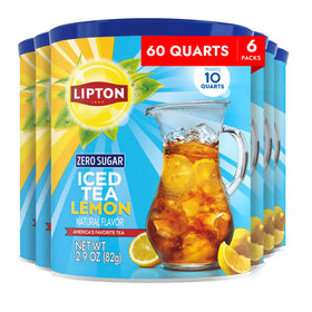 Lipton Zero Sugar Lemon Tea powder canister for crisp, refreshing iced tea at home.