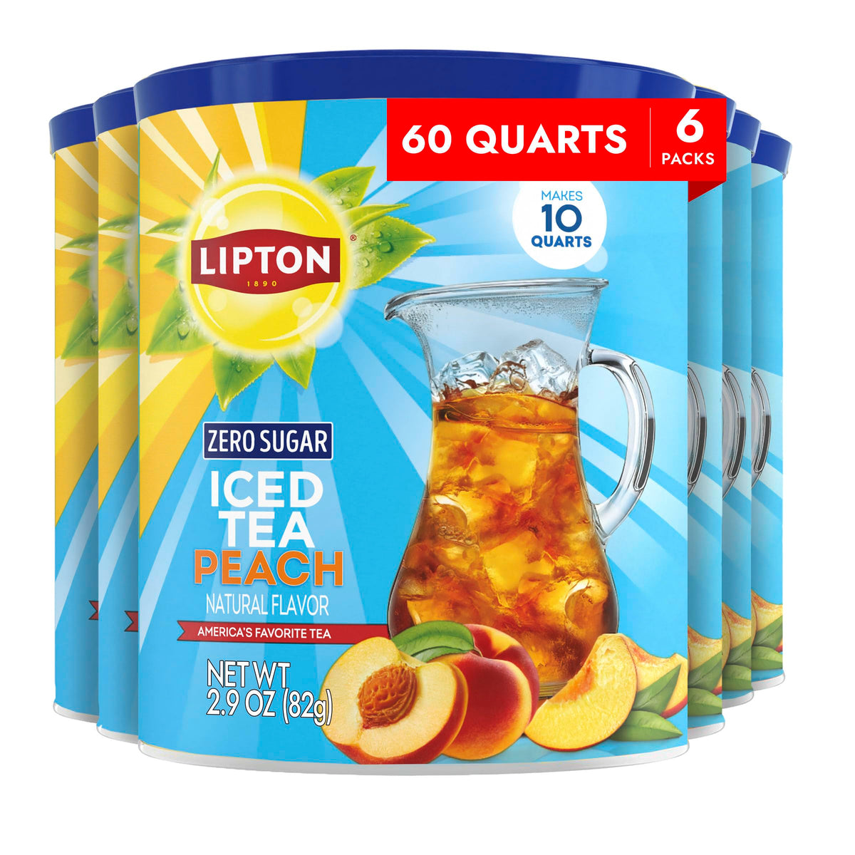 Lipton Zero Sugar Peach Iced Tea Mix canister for quick zero sugar refreshment