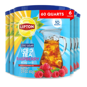 Lipton Zero Sugar Raspberry Iced Tea Mix canister pour for quick refreshment.
