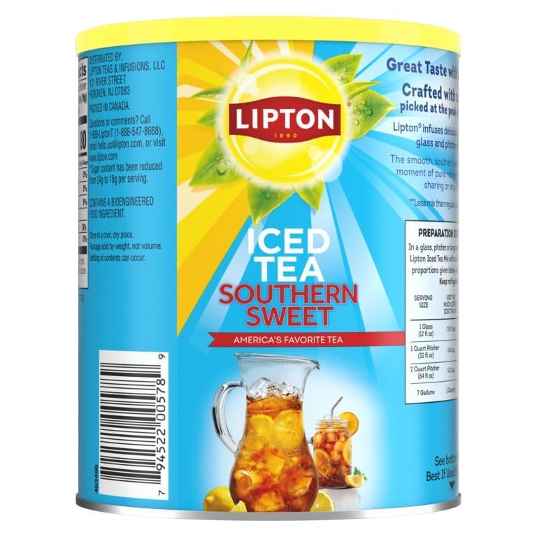Lipton Zero Sugar Southern Sweet Tea being poured into a glass for instant serving.