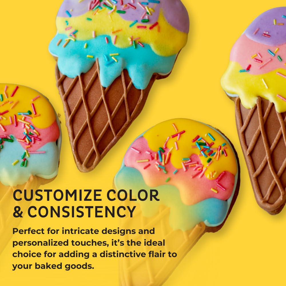 Liqua-Gel color additions merging with Royal Icing for rich shades.