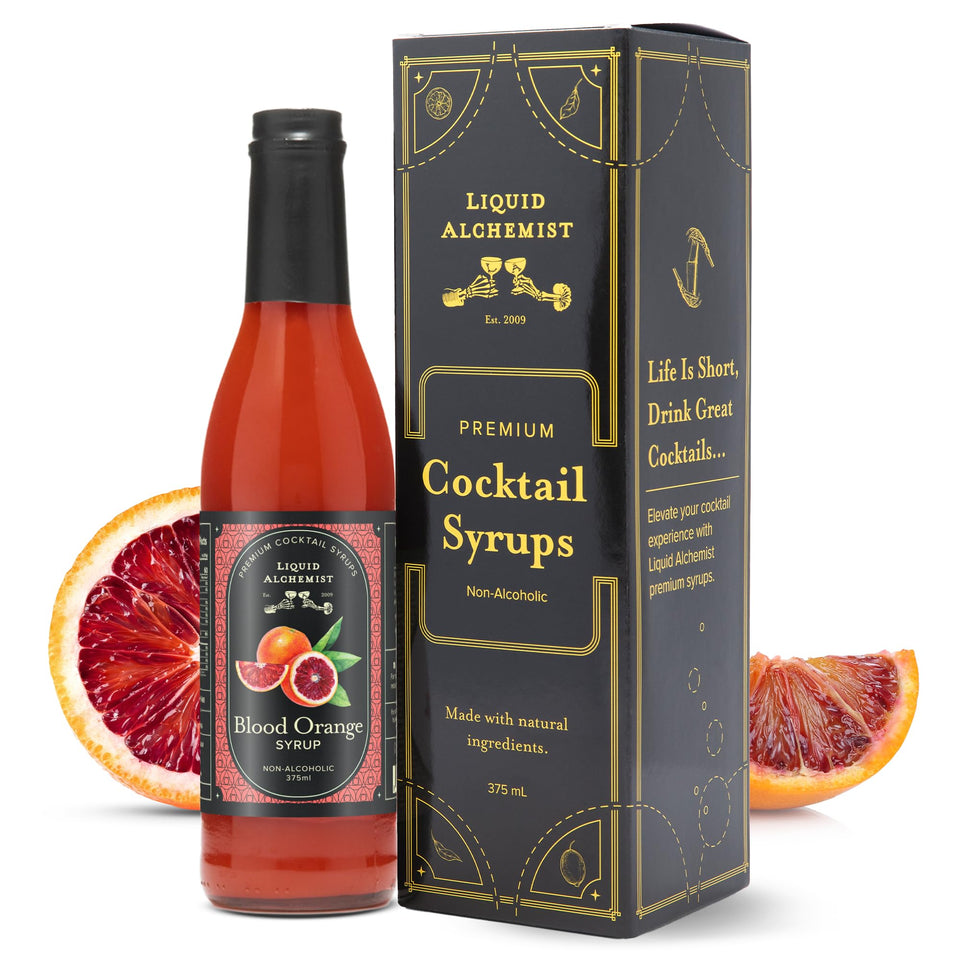 Liquid Alchemist Blood Orange Syrup bottle ready to mix bright cocktails.
