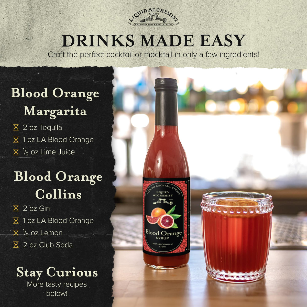 Lemonade glass with Blood Orange Syrup for refreshing flavor boost.