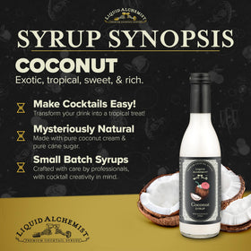 Liquid Alchemist coconut syrup cocktail glass shows tropical drink versatility.
