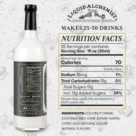 Liquid Alchemist coconut syrup bottle with visible ingredients on label
