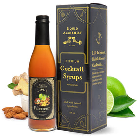 Liquid Alchemist Falernum Syrup bottle with bold spice and citrus notes for cocktails.