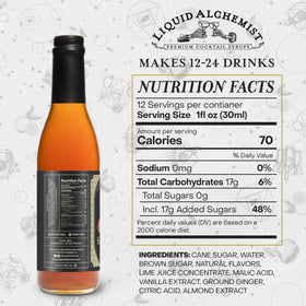 Close-up of Liquid Alchemist Falernum Syrup ingredients including ginger and lime.