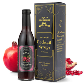 Liquid Alchemist Grenadine bottle front showcases real ingredients and bold pomegranate flavor