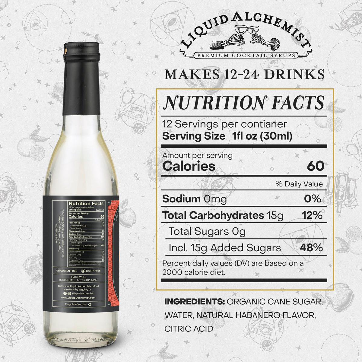 Liquid Alchemist habanero syrup pour closeup adds spicy kick to drinks.