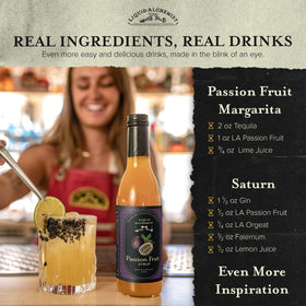 Liquid Alchemist hurricane cocktail ready to sip with passion fruit syrup.