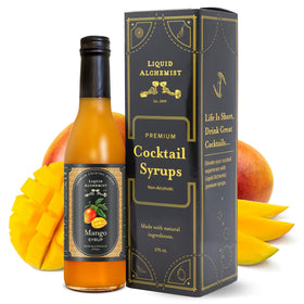 Liquid Alchemist Mango Syrup bottle shown, an easy cocktail sweetener for tropical drinks.