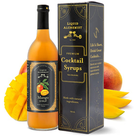 Liquid Alchemist Mango Syrup bottle showcasing real mango flavor for cocktails.