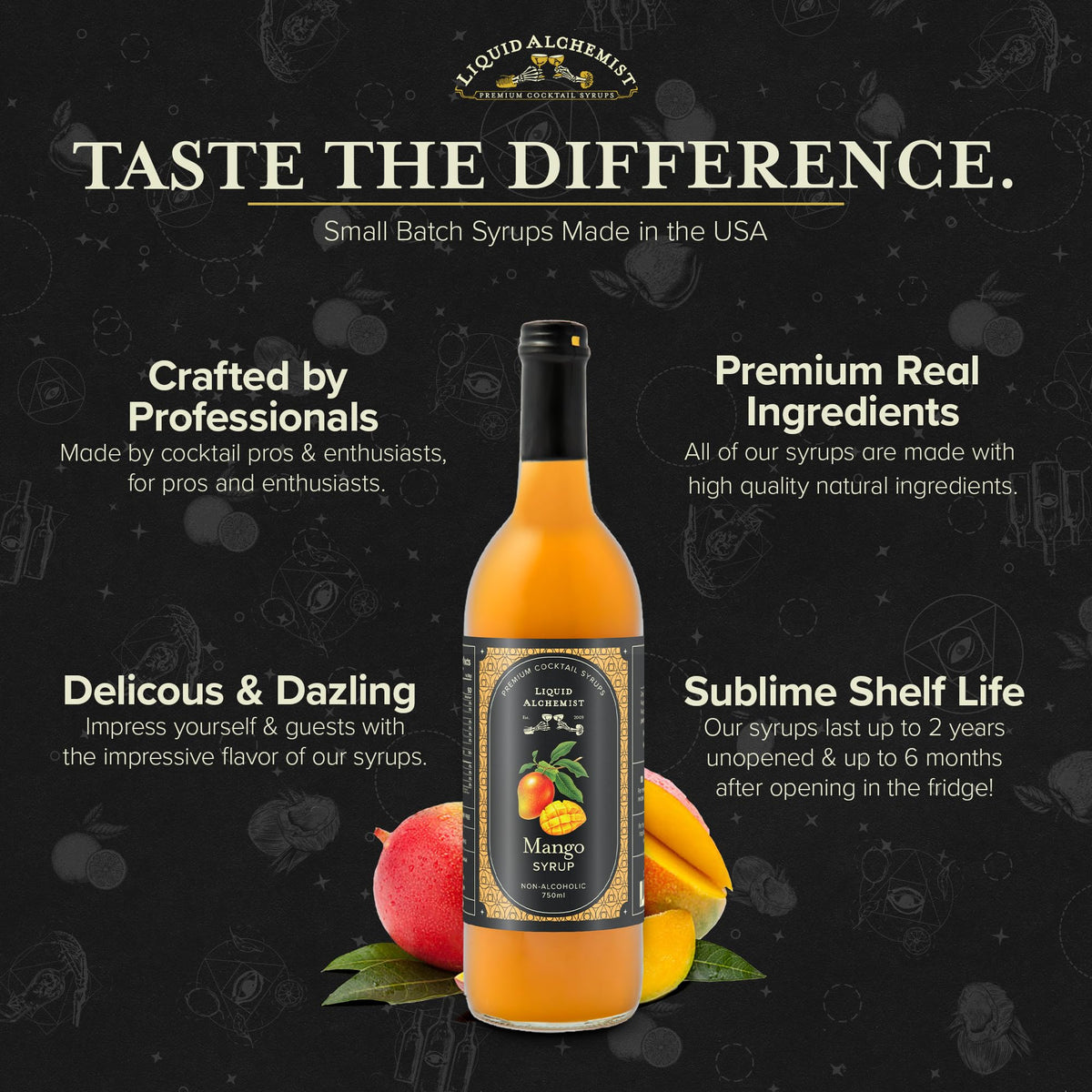 Real ingredients—mango puree and cane sugar in Liquid Alchemist Mango Syrup.