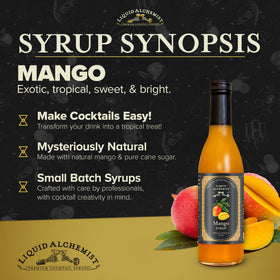 Liquid Alchemist Mango Syrup pour shot demonstrates quick mixing for margaritas.