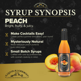 Liquid Alchemist Peach Syrup in a cocktail glass ideal for Bellinis