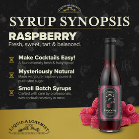 Cocktail glass with Liquid Alchemist Raspberry Syrup, enhancing Cosmo flavors.