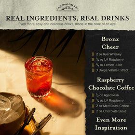 Closeup of Liquid Alchemist Raspberry Syrup ingredients with non-GMO raspberries.