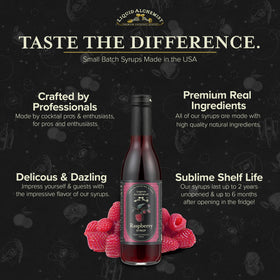 Mocktail setup using Liquid Alchemist Raspberry Syrup for a fruity non-alcoholic option.