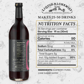 Liquid Alchemist Raspberry Syrup pour showing pouring motion with vibrant red drizzle for drinks