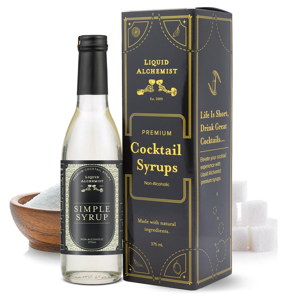 Liquid Alchemist simple syrup bottle pour highlights smooth sweetness for cocktails