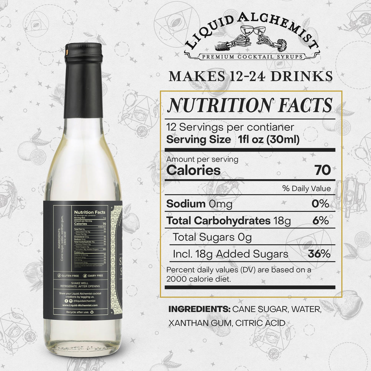 Liquid Alchemist simple syrup old-fashioned mix pairs with whiskey for a balanced drink