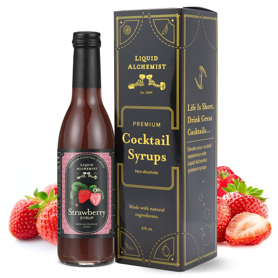 Liquid Alchemist Strawberry Syrup bottle pour for quick margarita mix