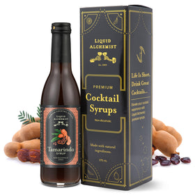 Liquid Alchemist Tamarind Syrup bottle closeup for vibrant cocktails and mocktails, brightening drinks