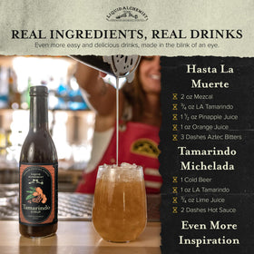 Liquid Alchemist Tamarind Syrup bottle on bar counter for easy mixing.