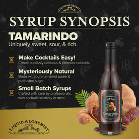 Liquid Alchemist Tamarind Syrup setup with cocktail essentials for quick mixing