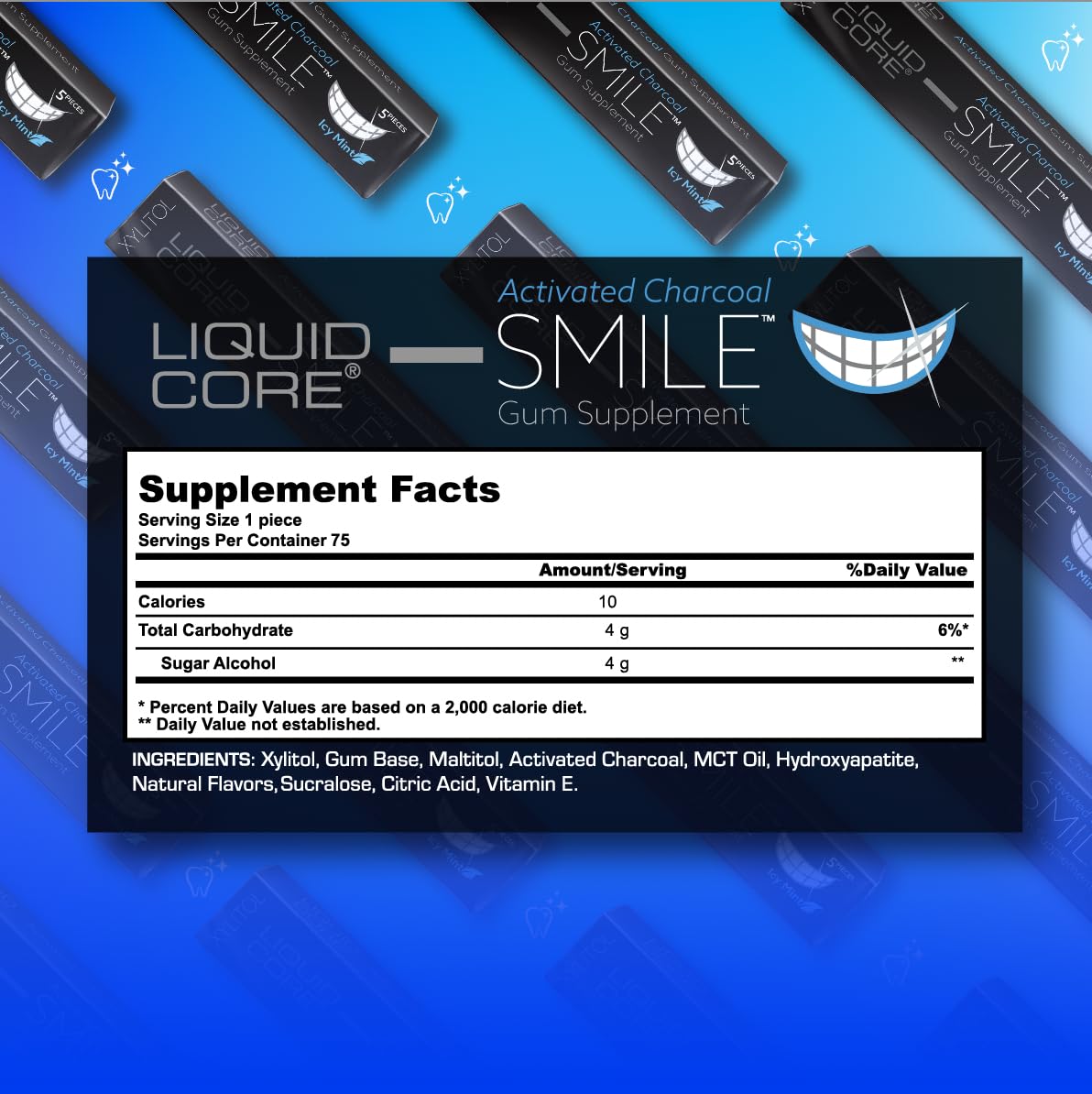Liquid Core SMILE sugar-free xylitol gum for long-lasting freshness.