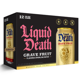 Liquid Death Grave Fruit label design with grapefruit imagery