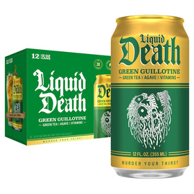 Liquid Death Green Guillotine iced tea front pack view showing bold design and flavor cues