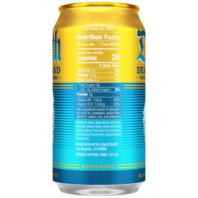 Liquid Death Death Island pineapple-mango swirl can image suggesting tropical refreshment