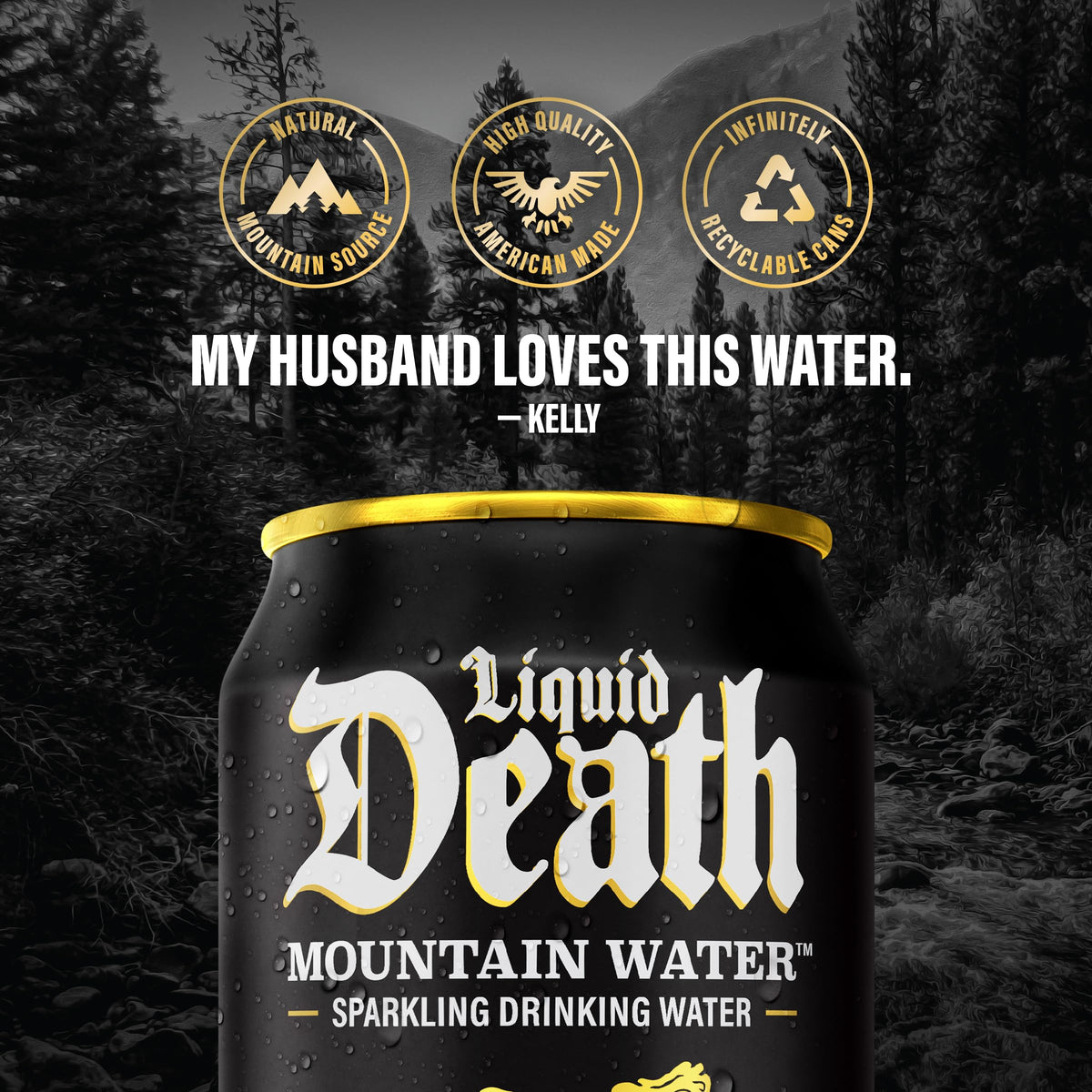 Liquid Death Infinitely Recyclable Cans promoting sustainable packaging