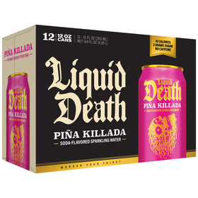Liquid Death Piña Killada no sugar 2g sugar info signaling low-sugar refreshment