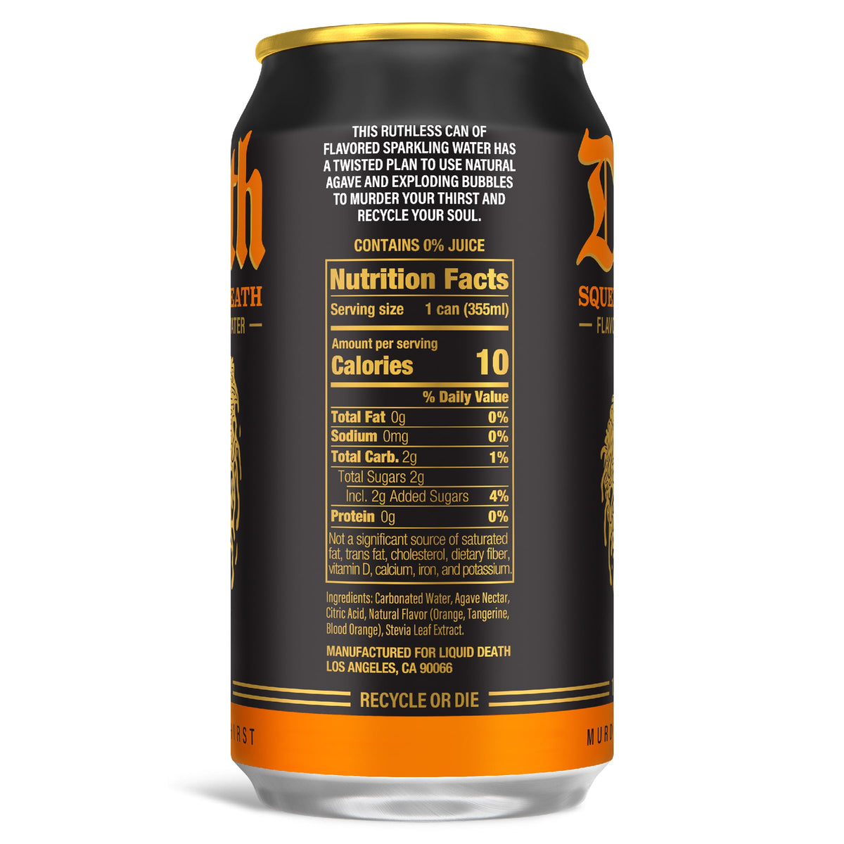 Liquid Death orange soda pour capturing fizz and refreshing aroma