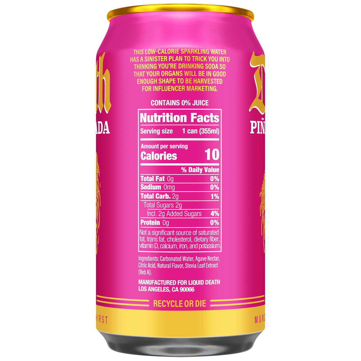 Liquid Death Piña Killada pineapple coconut splash suggesting tropical flavor and thirst-quenching moments