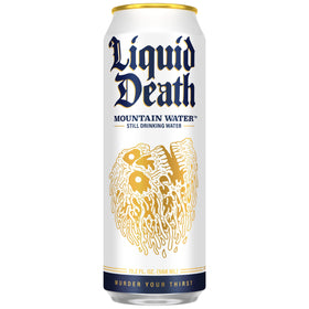 Liquid Death real mountain source water can delivers clean taste on the go.