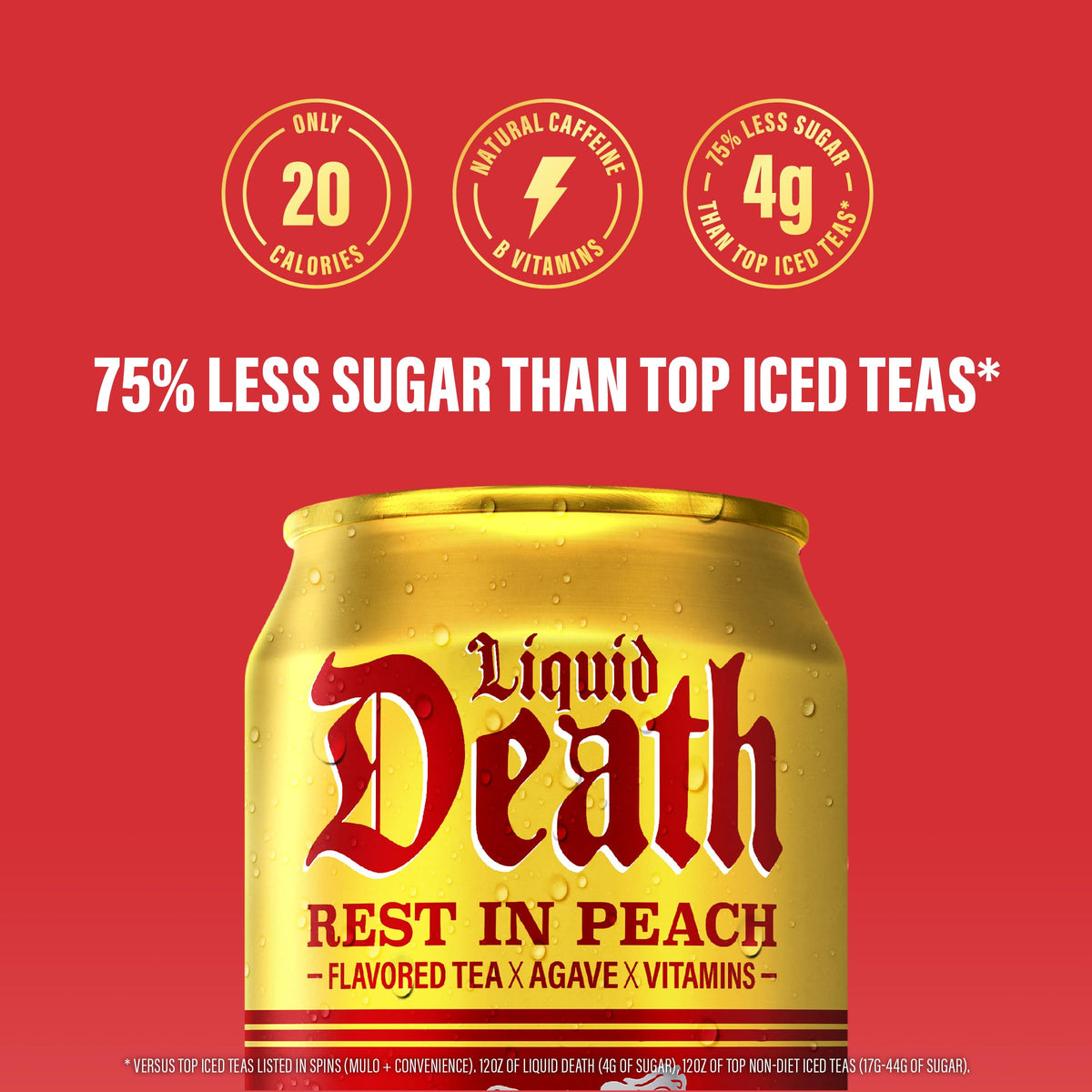 Liquid Death Rest In Peach ingredients label highlights natural caffeine and no artificial sweeteners