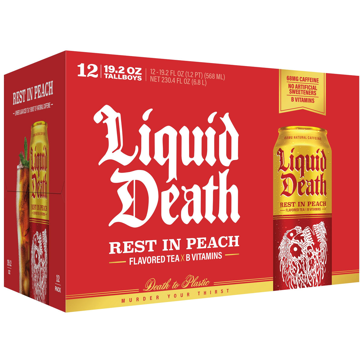 Liquid Death Rest in Peach pack of 12 cans illustrates king size sharing option.