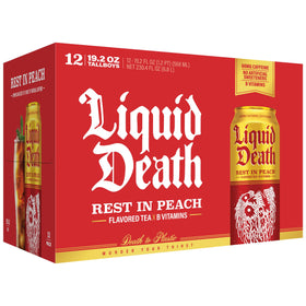 Liquid Death Rest in Peach pack of 12 cans illustrates king size sharing option.