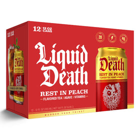 Liquid Death Rest In Peach vitamin icons highlight included B vitamins