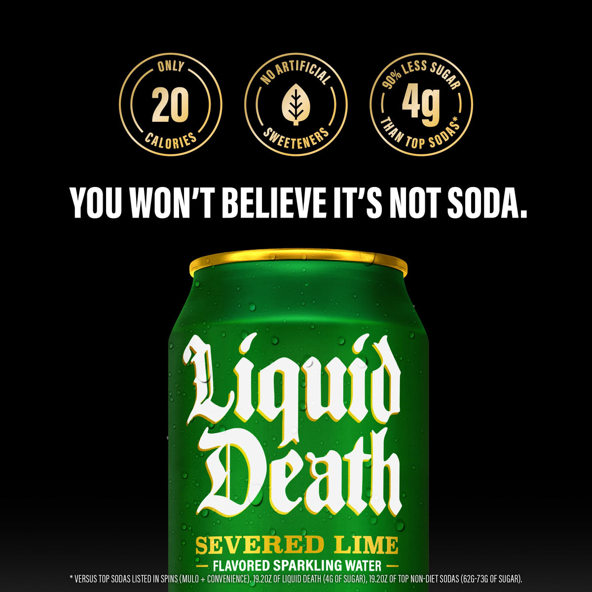 Liquid Death Severed Lime can being poured into glass for cold refreshment.