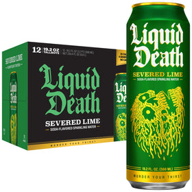 Liquid Death Severed Lime can side view showing bold branding and crisp lime flavor.